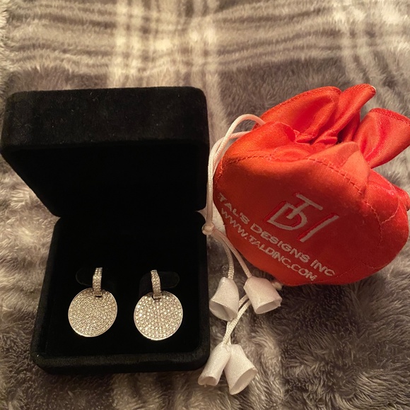 TAL DESIGNS 14KT DIAMOND EARRINGS DISCS & HUGGIES GSI1 2.55CTS W/G 585 BRAND NEW - Picture 7 of 13